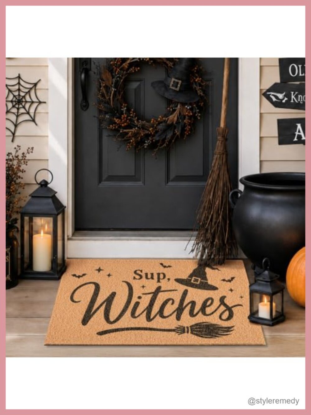 Halloween Door Mat Sup Witches Welcome Mat Hat Broom Bat 17x29.5 Non Slip Rubber